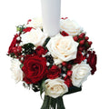 Lumanare de botez din trandafiri, minirose si hypericum