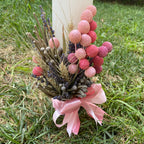 Rustic cotton and craspedia baptism candle