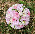Pink hydrangea and freesia bridal bouquet