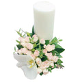Short baptism candle for little girls, pink mini roses