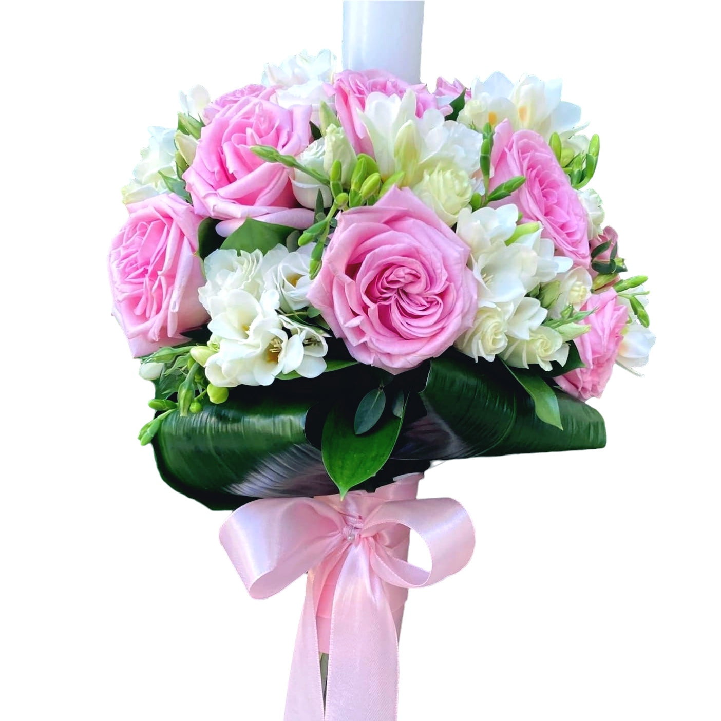 Lumanare botez trandafiri roz