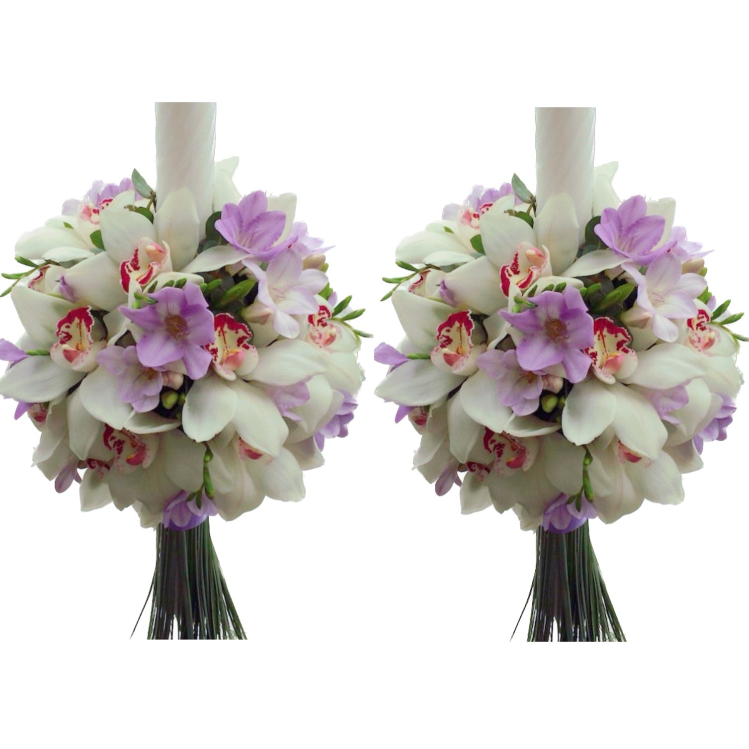 Grena orchid and white freesia wedding candles