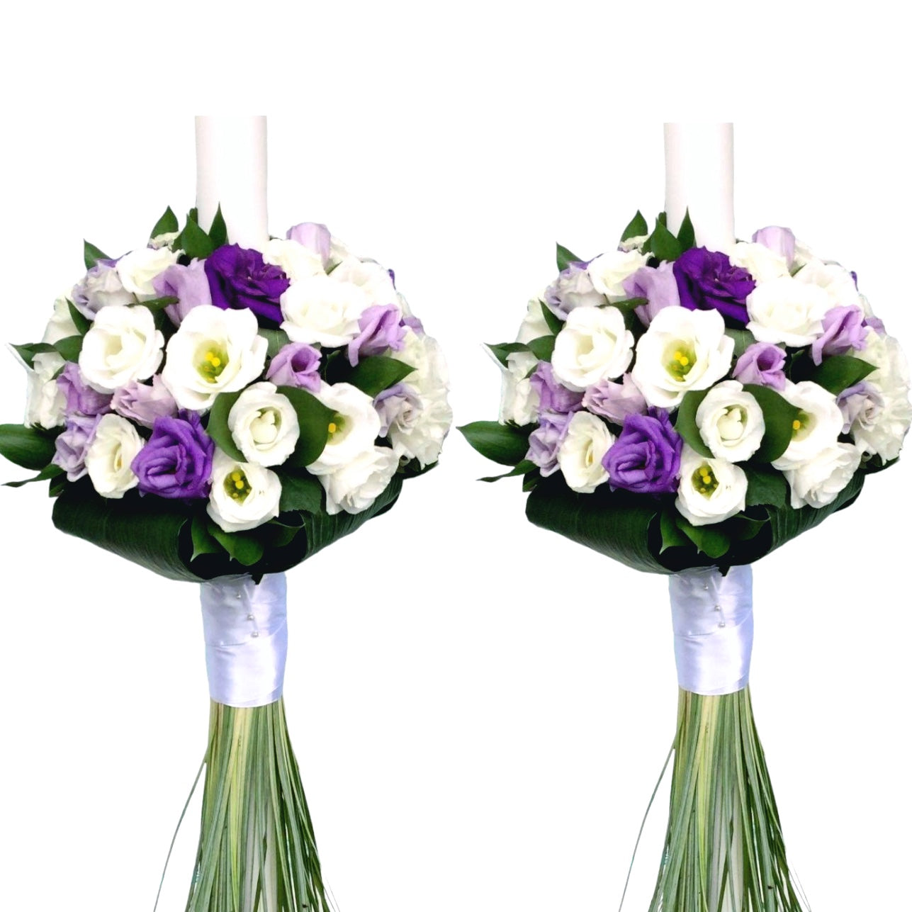 Lumanari nunta lisianthus alb si mov