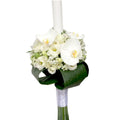 Baptism candle natural white flowers