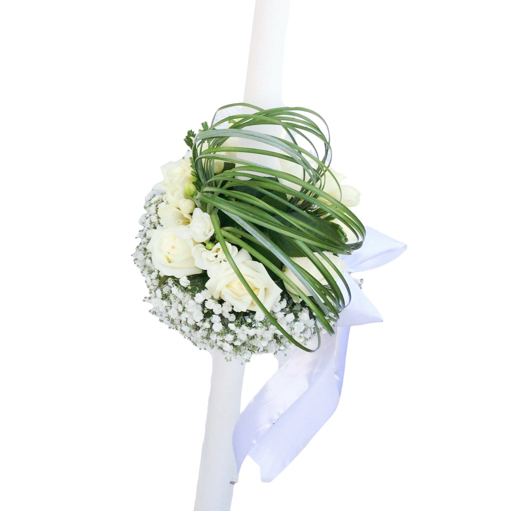 Lumanare botez speciala trandafiri si frezii albe