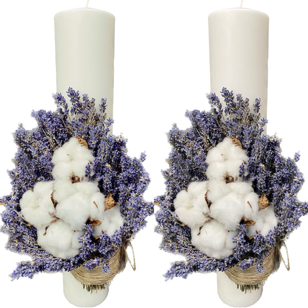 Short wedding candles with cotton and lavender