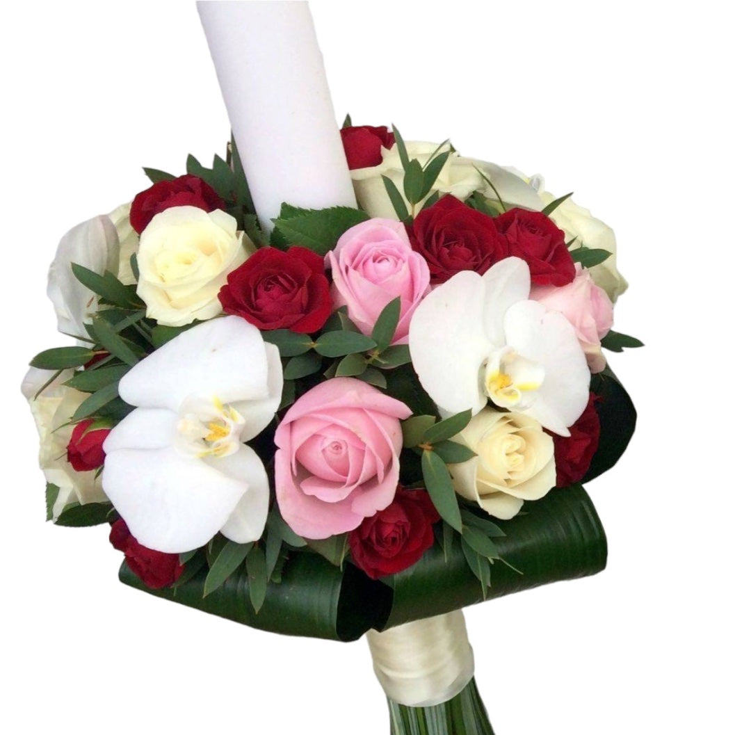 Lumanari cununie minirose si orhidee phalaenopsis