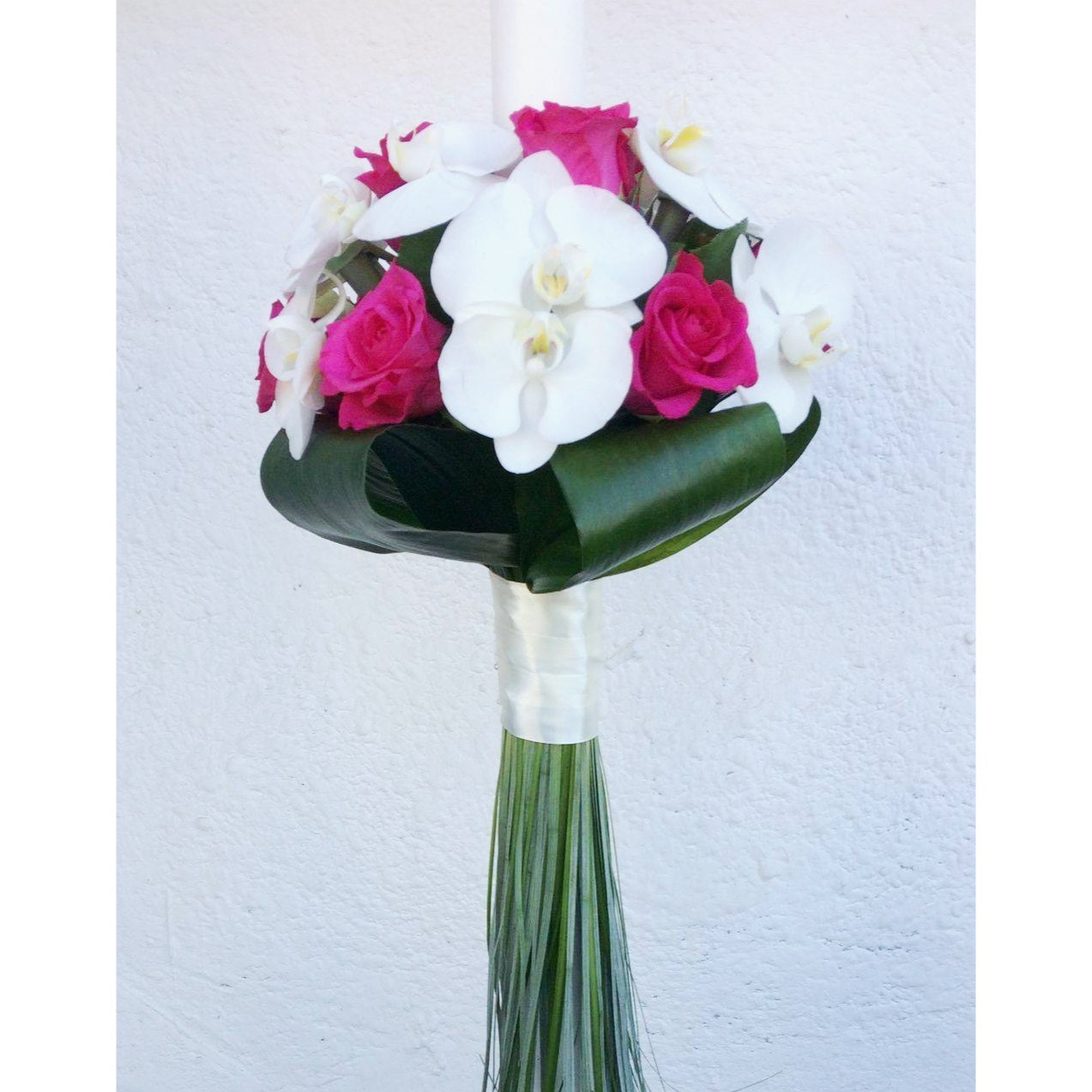 Cyclamen and phalaenopsis roses baptism candle