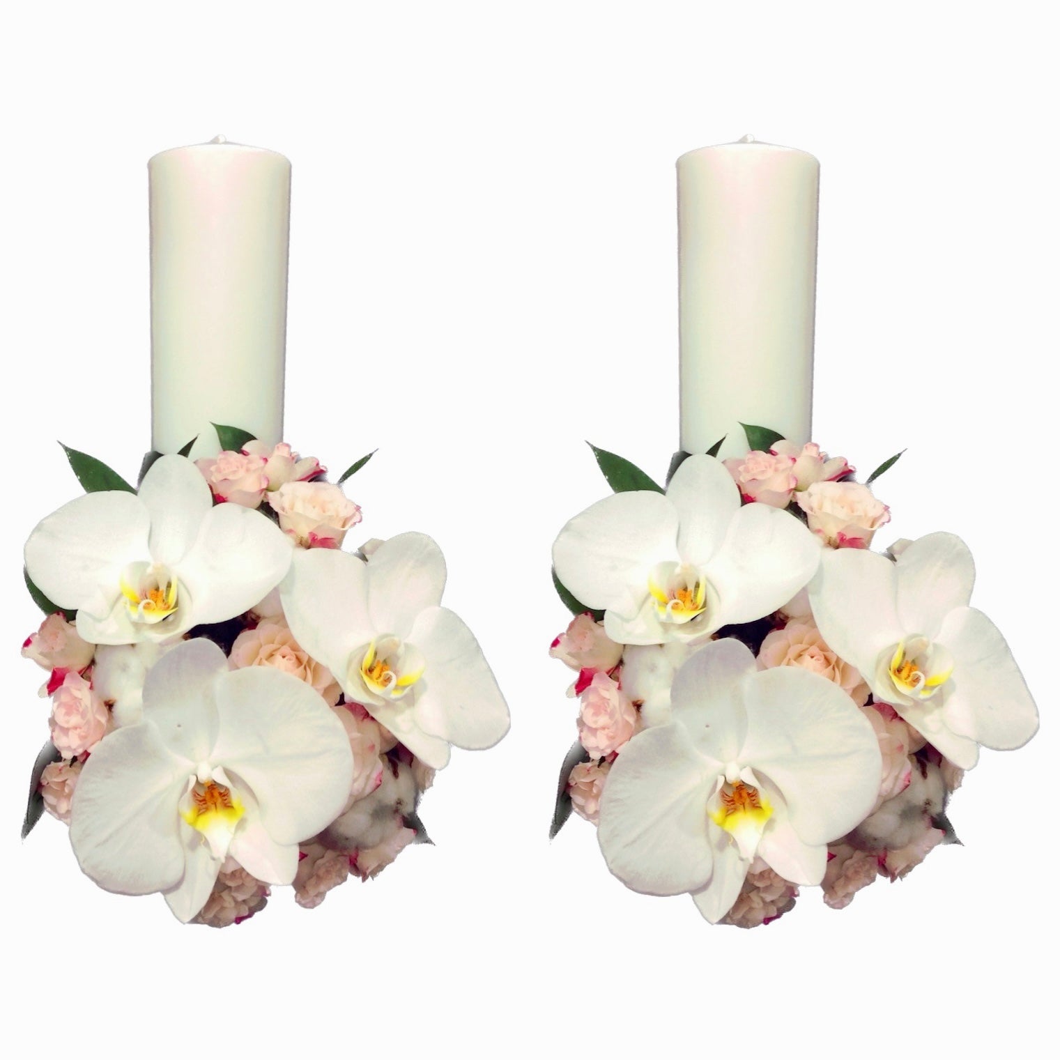 Lumanari cununie scurte minirose si bumbac