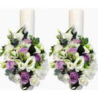 Lumanari nunta scurte trandafiri lila