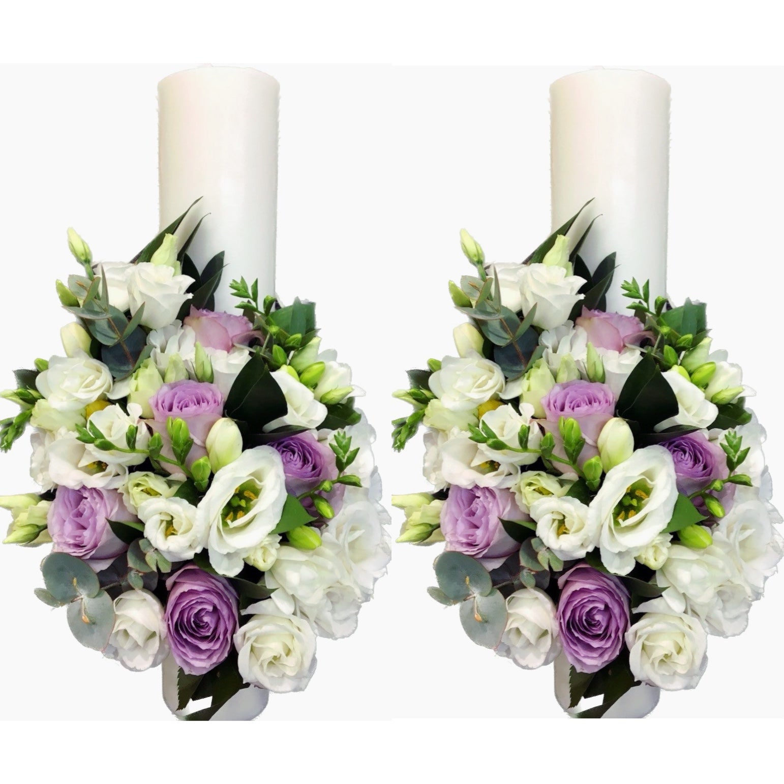 Lumanari nunta scurte trandafiri lila