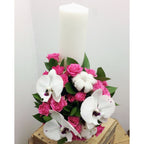 Lumanare botez scurta minirose roz