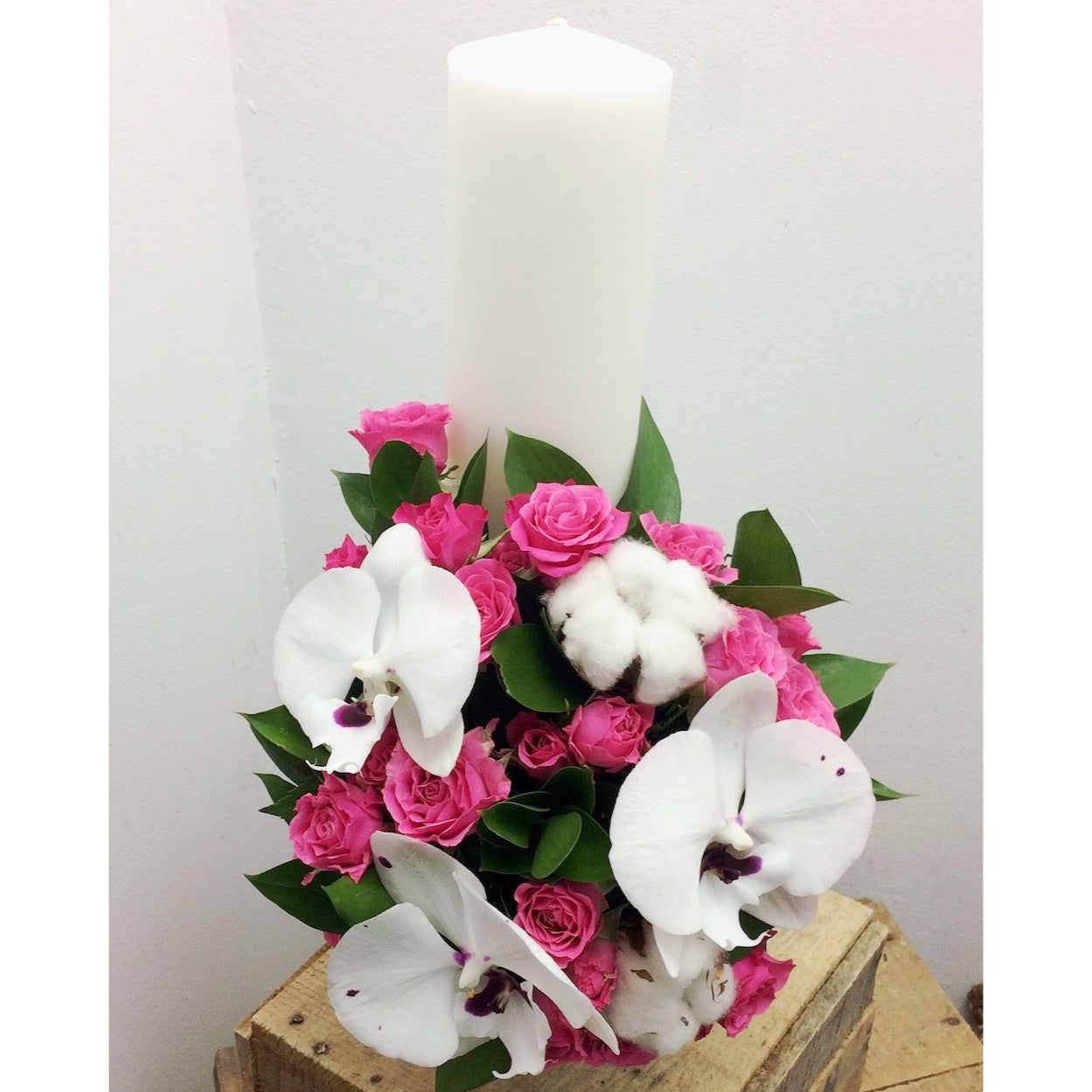 Lumanare botez scurta minirose roz