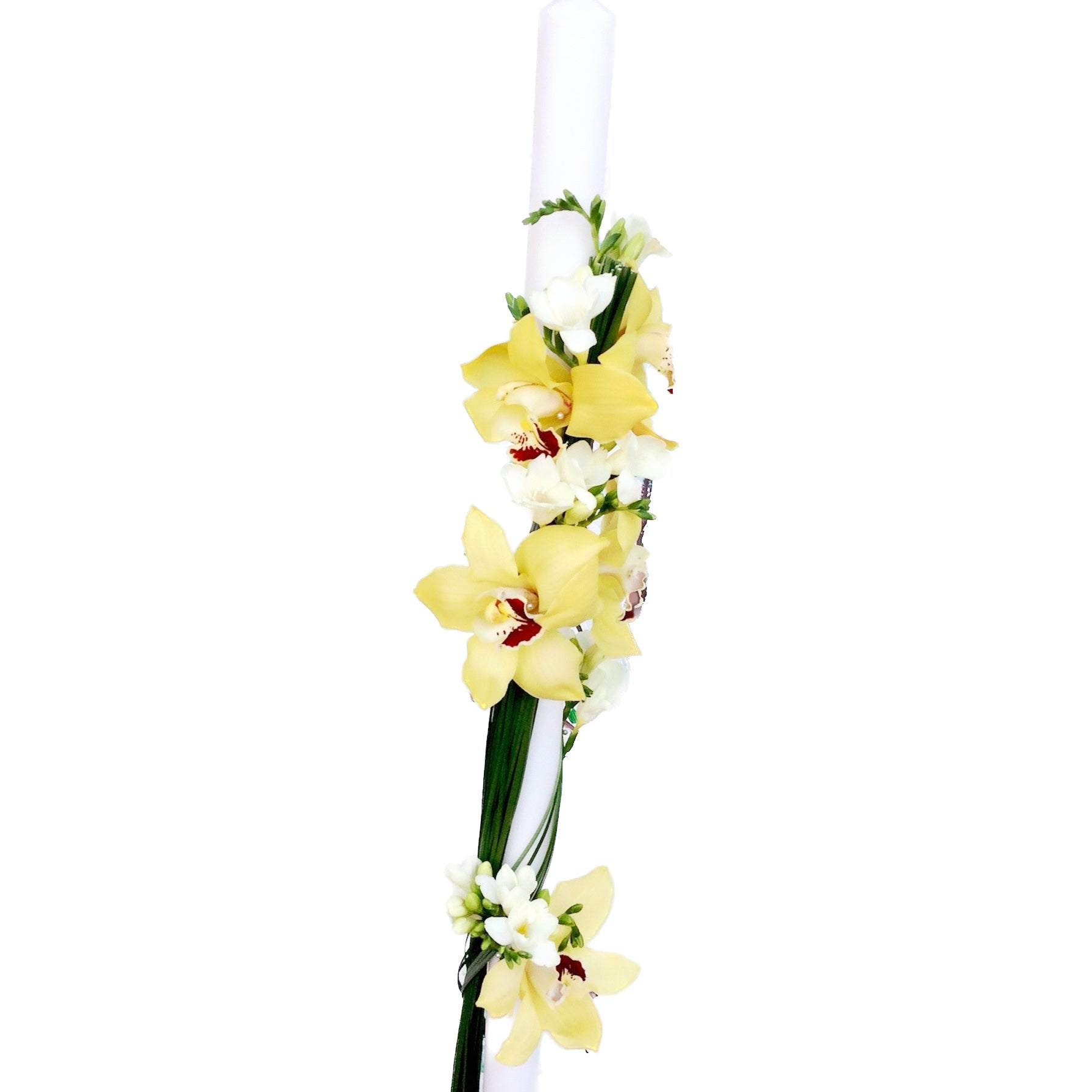 Yellow cymbidium orchid baptism candle