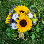 Sunflower and cotton wedding bouquet