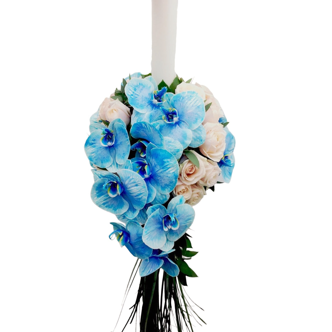 Blue flowing baptismal candle