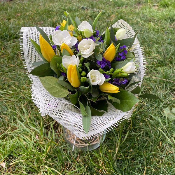 Scented bouquet of tulips and freesias