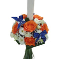 Baptism candle with orange roses and bows
