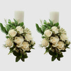 Short wedding candles cream roses and wax flower
