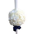 Baptism candle made of white hydrangeas