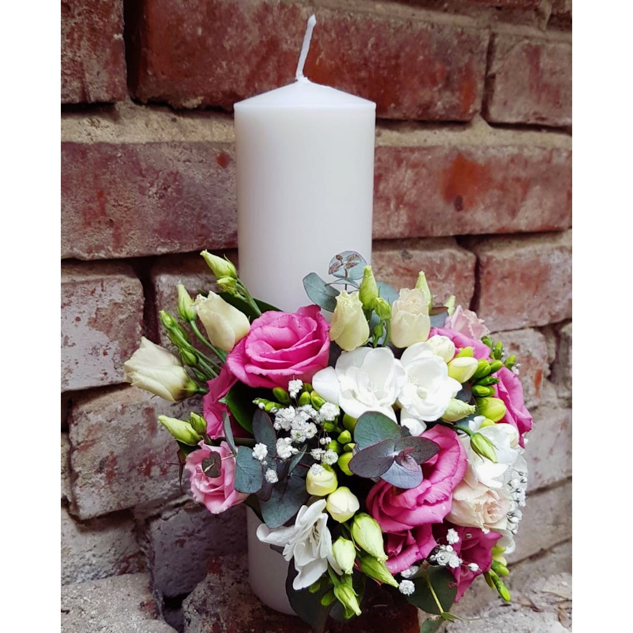 Lumanare botez scurta fete lisianthus roz