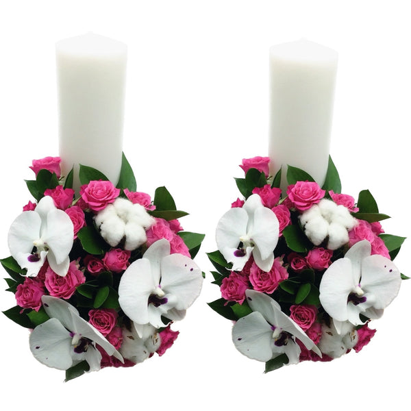 Short minirose wedding candles