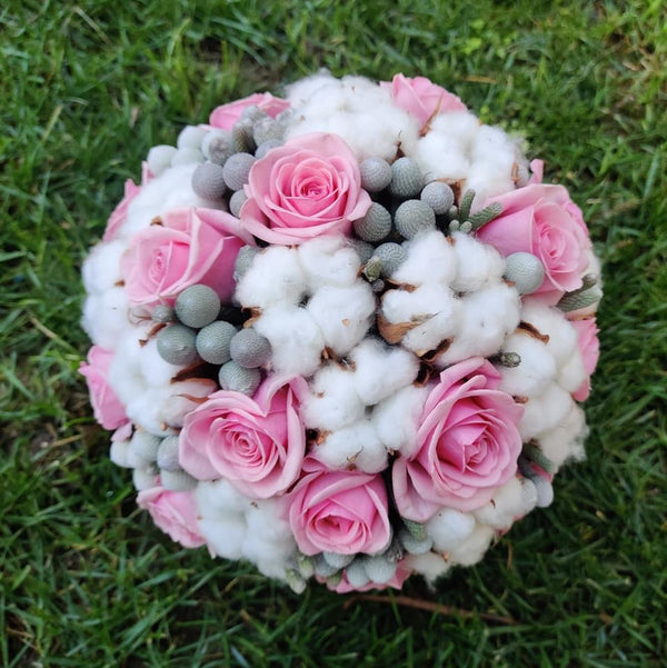 Bridal bouquet pink cotton and brown