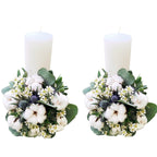 Lumanari nunta cilindrice, scurte bumbac si eryngium