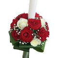 Baptism candle made of white and red roses