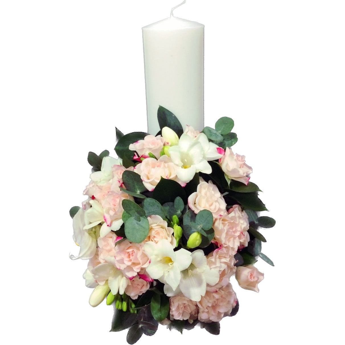 Lumanare botez scurta fete minirose roz