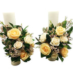 Lumanari cununie scurte trandafiri peach si crem