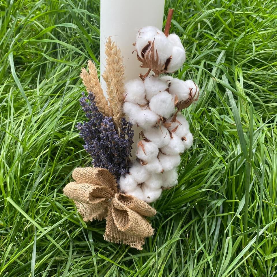 Lumanari cununie rustice cu lavanda si spice de grau