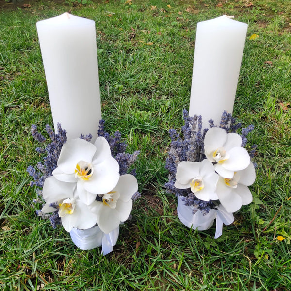 Orchid and lavender wedding candles - elegance and simplicity