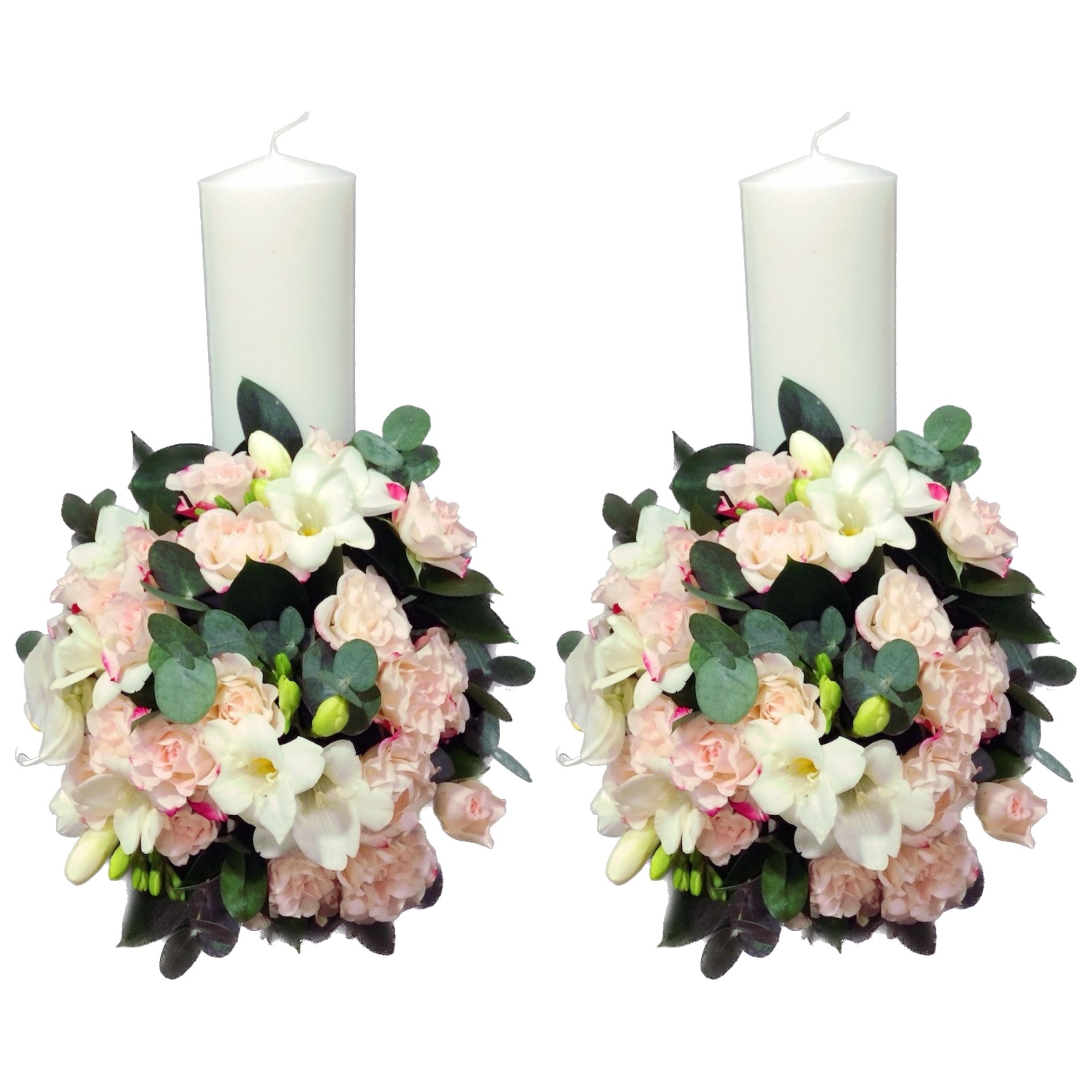 Lumanari nunta scurte minirose roz