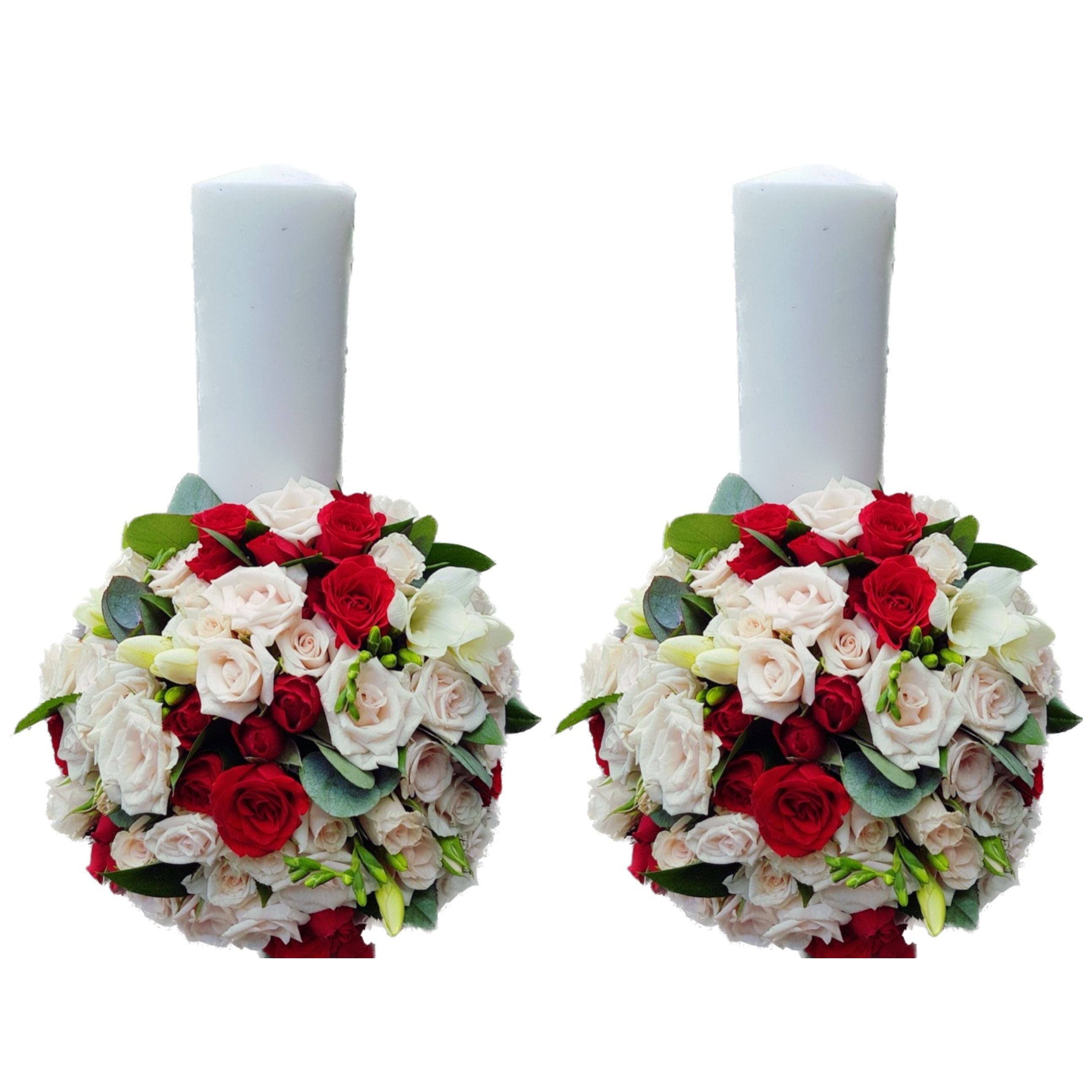 Lumanari nunta scurte minirose si frezii