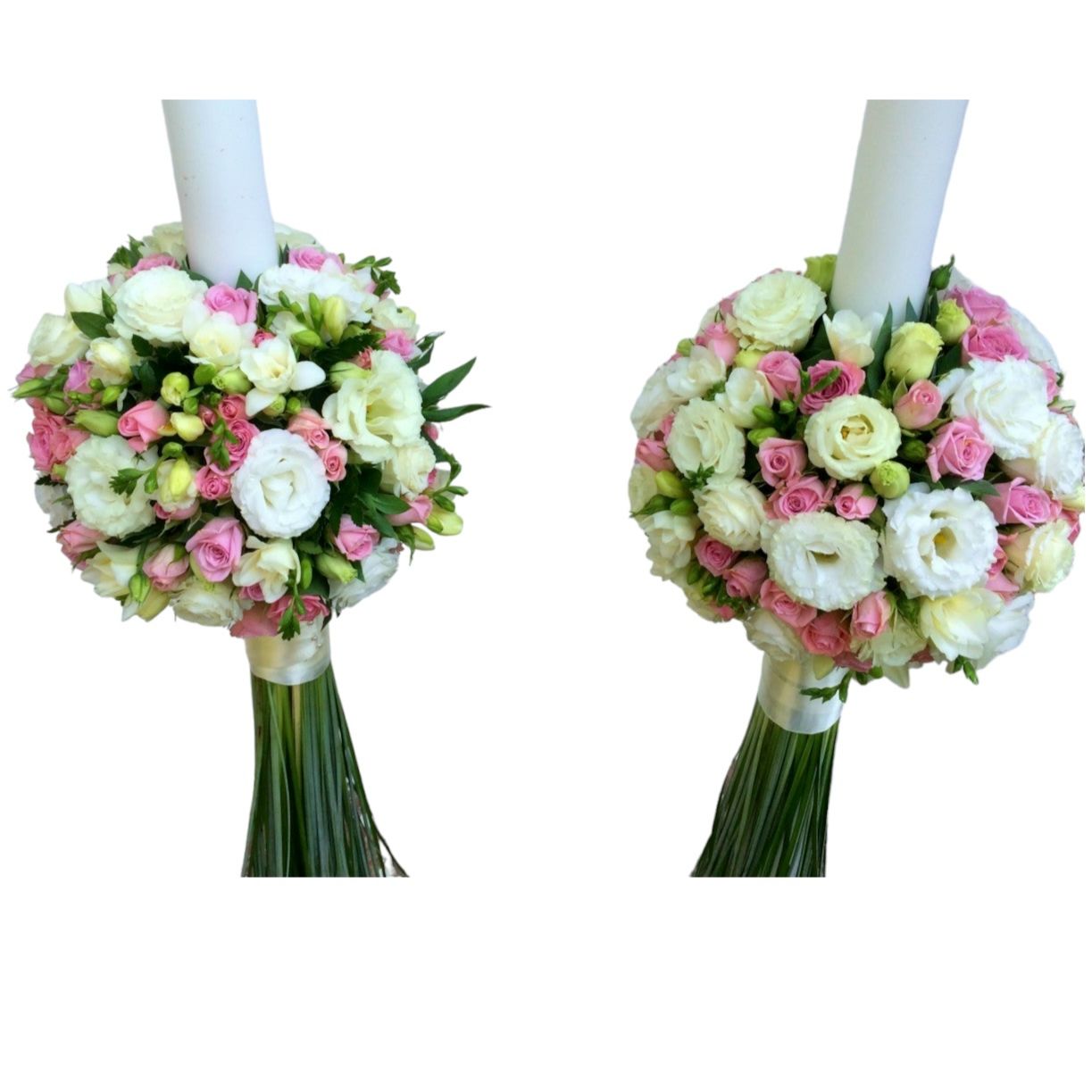 Lumanari nunta glob frezii si lisianthus