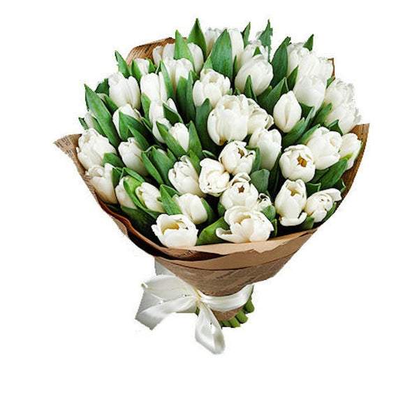 Buchet de lalele albe, flori de primavara, pret  si livrare Bucuresti!