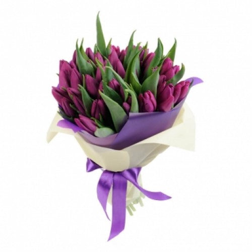 Buchet de 45 lalele albe si mov livrare flori Bucuresti!