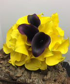 Buchet mireasa cale grena si galbene