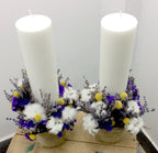 Lumanari nunta scurte bumbac si limonium