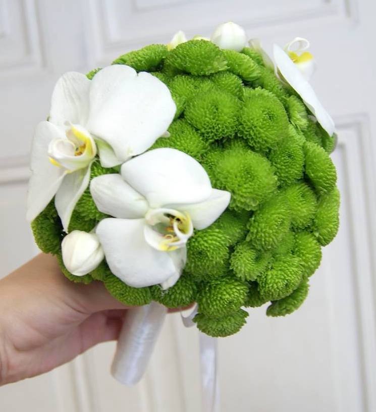 Buchet cununie verde santini si orhidee - livrare Bucuresti