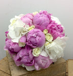 Buchet mireasa bujori si hortensie, livrare Bucuresti, pret atractiv