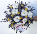 Buchet cununie rustic lavanda, bumbac si craspedia