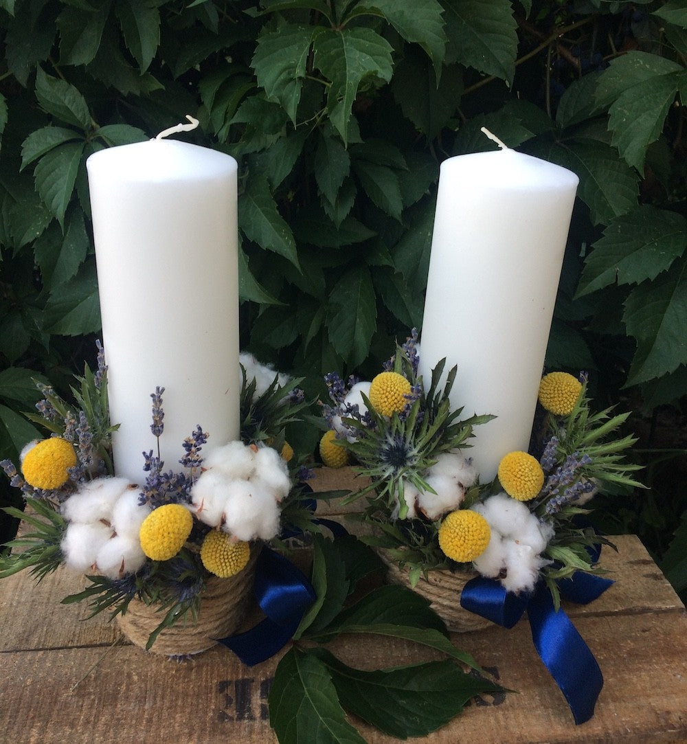 Lumanari cununie bumbac si craspedia
