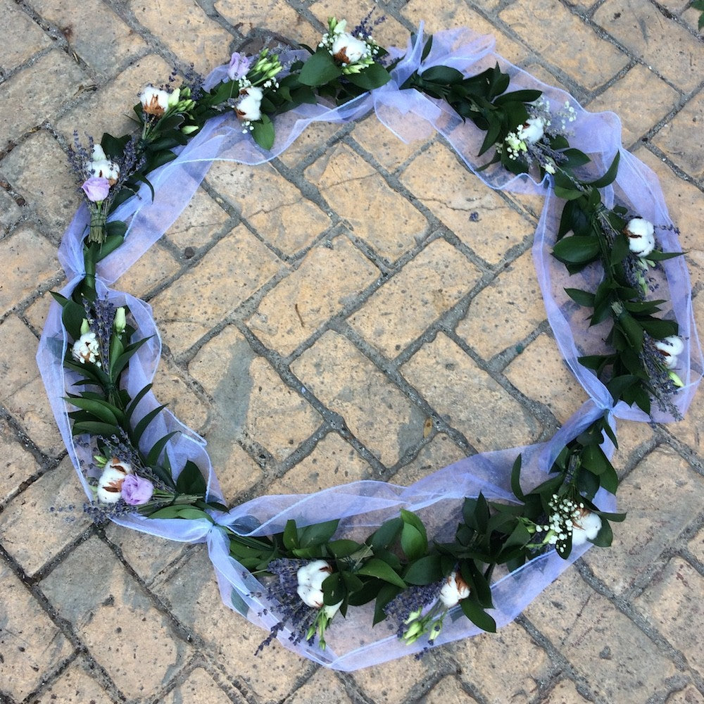 Aranjament cristelnita botez bumbac si lavanda
