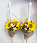 Lumanari cununie rustice lavanda si helianthus, nunta de toamna