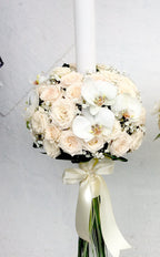 Lumanare botez minirose crem si orhidee phalaneopsis