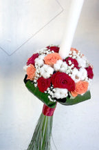 Lumanare botez trandafiri corai si bumbac