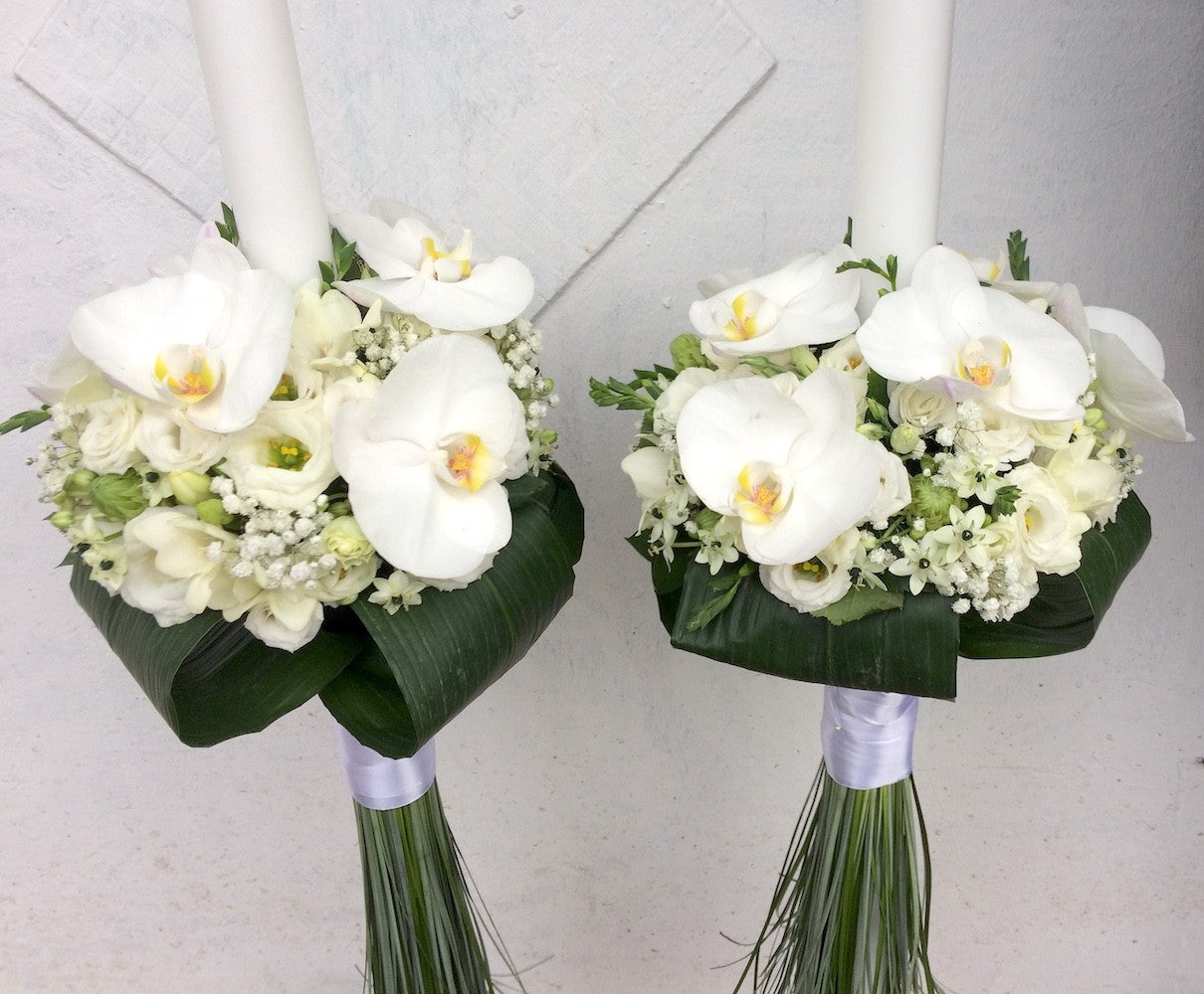 Lumanari cununie lungi ornithogalum si orhidee, livrare Bucuresti