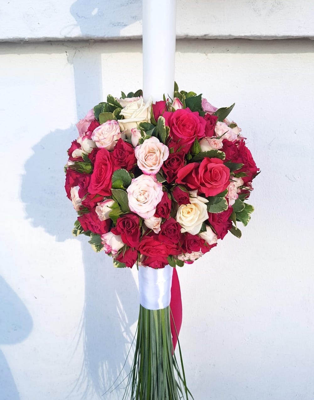 Lumanare de botez trandafiri si minirose